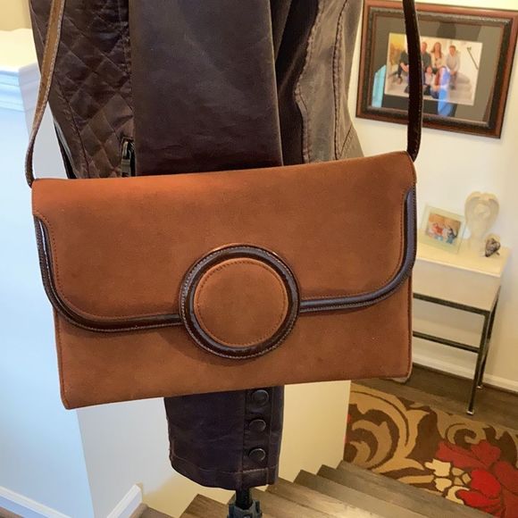 Saks Fifth Avenue Handbags - Vintage Saks Fifth Avenue Suede Convertible Crossbody, Caramel MINT